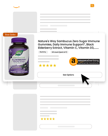 Amazon advertising management visual showing sponsored product placement and Amazon PPC campaign performance